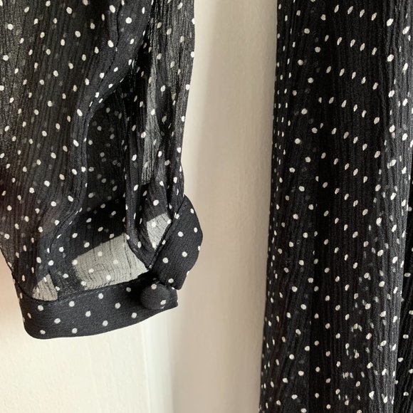 SEZANE Doria 100% Silk Chiffon Mini Dress, Black and Ecru Polka Dots, FR Size 40 - Picture 6 of 10